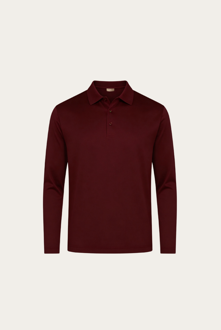 Velario Long-Sleeve Polo — Burgundy — product view