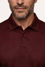 Velario Long-Sleeve Polo — Burgundy — detail and styling view