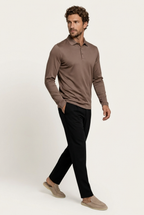 Velario Long-Sleeve Polo — Taupe — detail and styling view