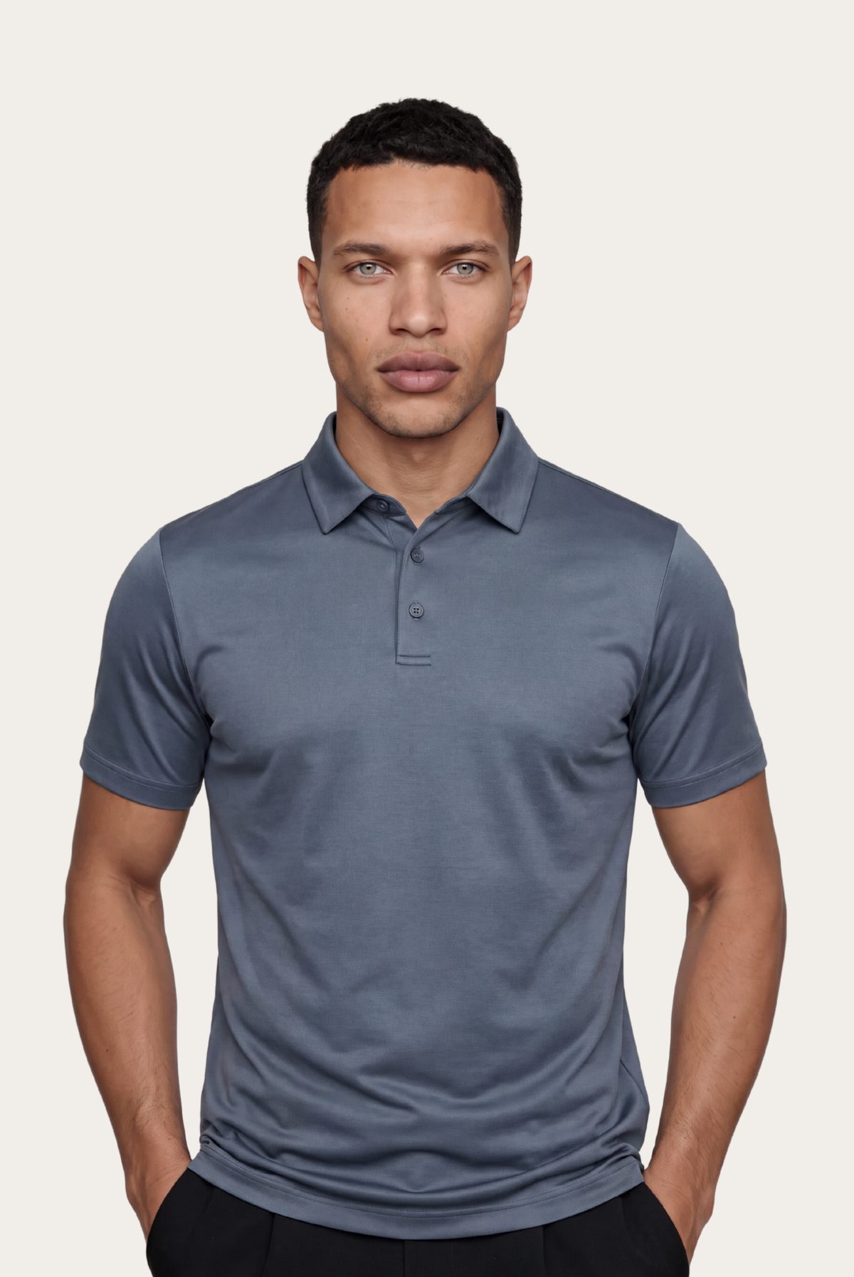 Velario Polo — Slate Blue — detail and styling view