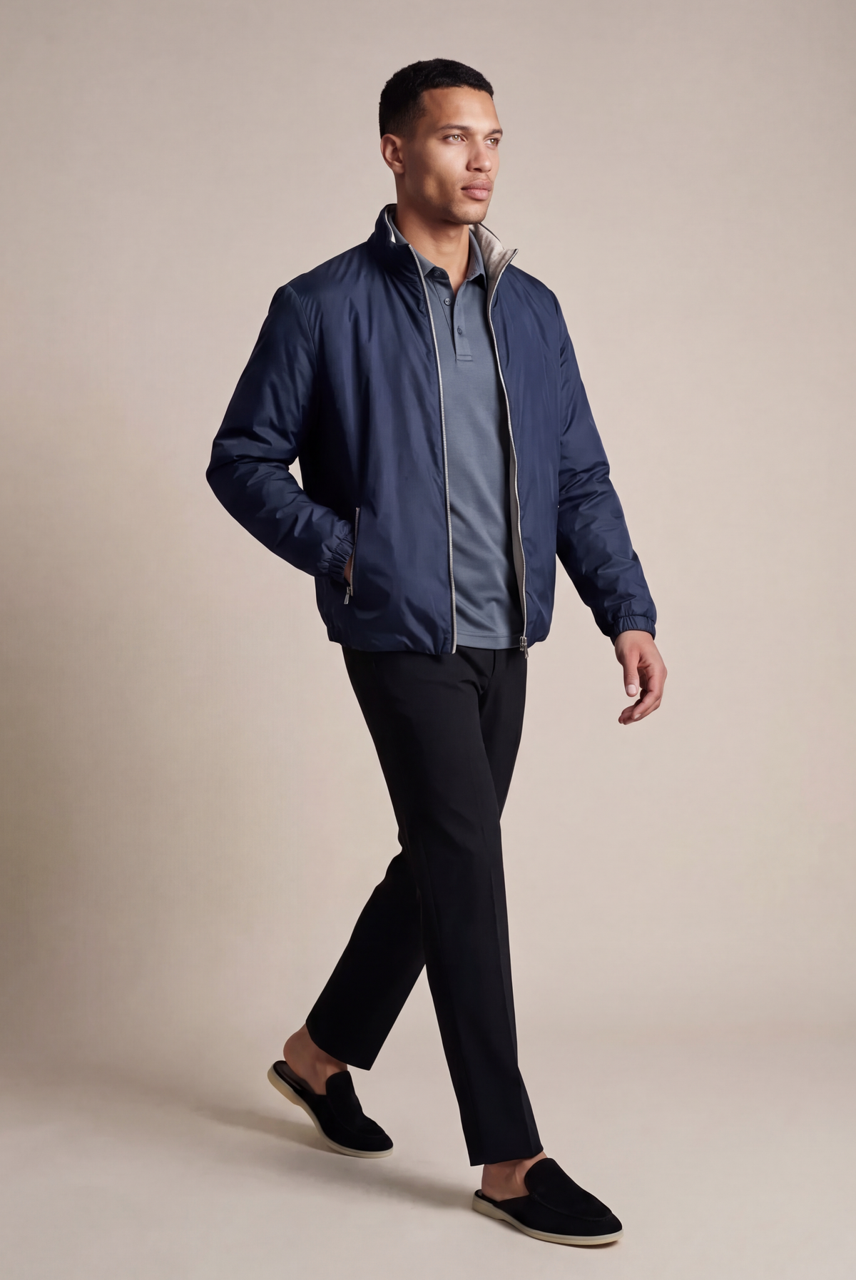 Velario Polo — Slate Blue — detail and styling view