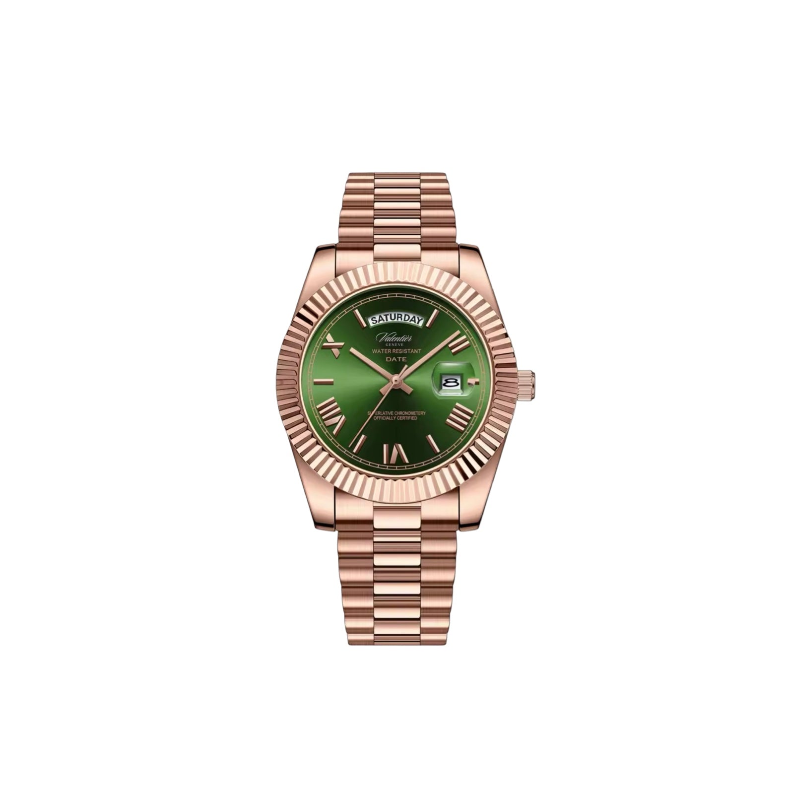 Prestige Fluted Bezel & Presidential Bracelet Watch Olive Gold