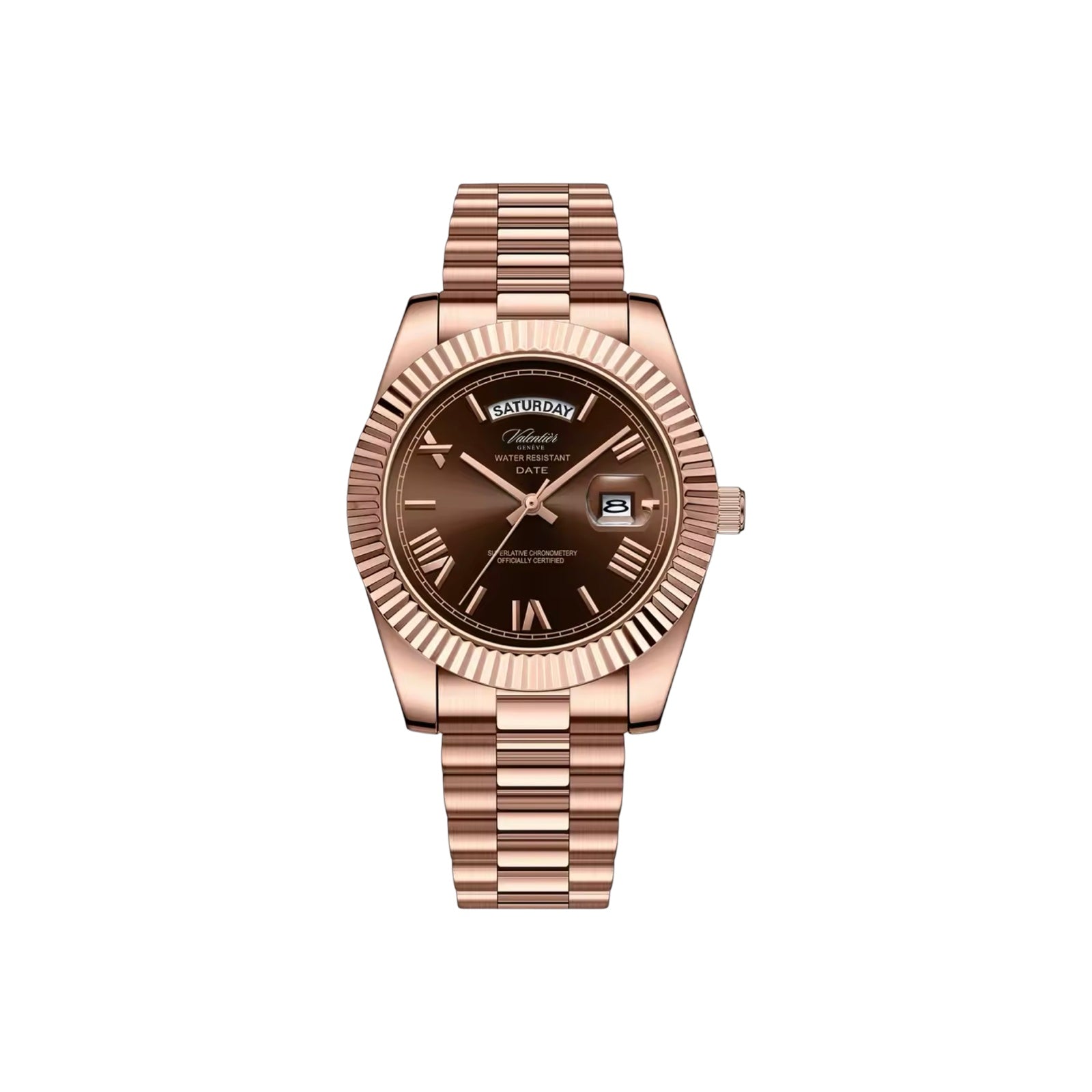 Prestige Fluted Bezel & Presidential Bracelet Watch Rose Gold